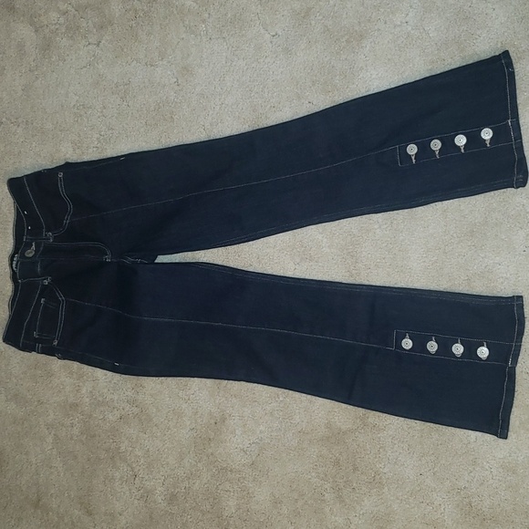 Express high waist button hem cropped flair stretch jeans - Picture 5 of 9